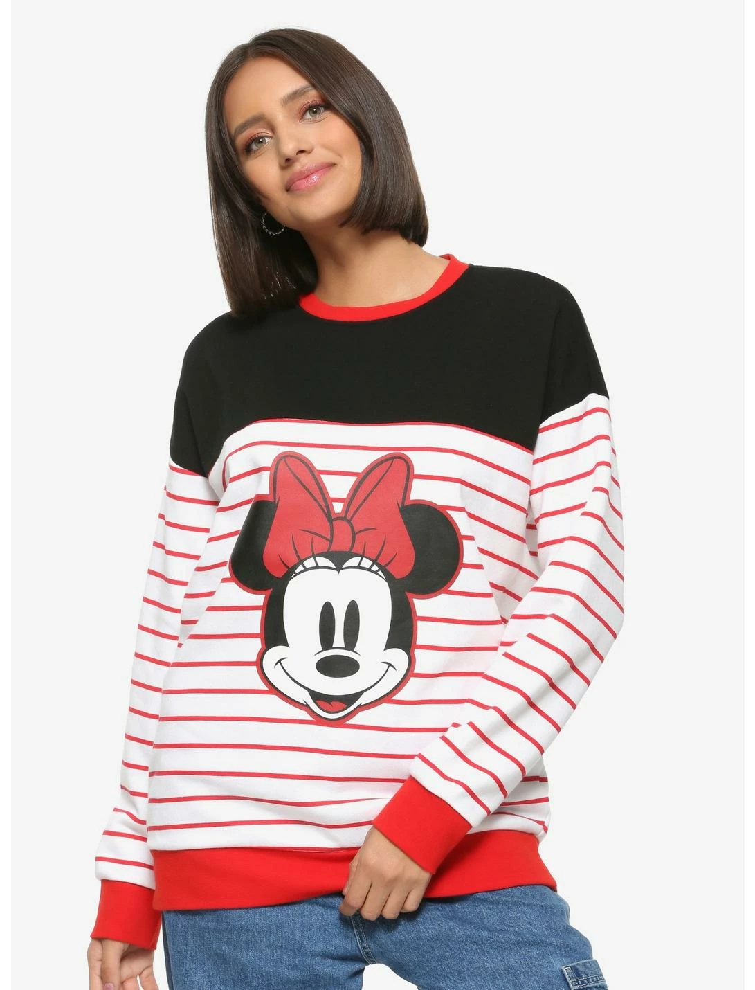 OURUNVRS Our Universe Disney Minnie Mouse Striped Sweatshirt Her Universe Exclusive 1 OURUNVRS Our Universe Disney Minnie Mouse Striped Sweatshirt Her Universe Exclusive