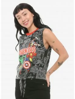 HUNIVERS Marvel Avengers Comic Book Tie-Front Tank Top