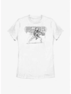 HER Star Wars: The Book Of Boba Fett Boba Fett Lives Pencil Sketch Womens T-Shirt